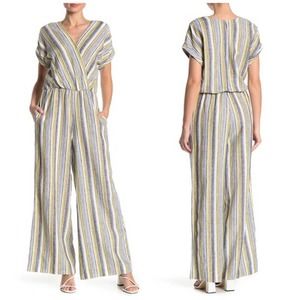 ECI New York Striped 100% Linen Jumpsuit Size L